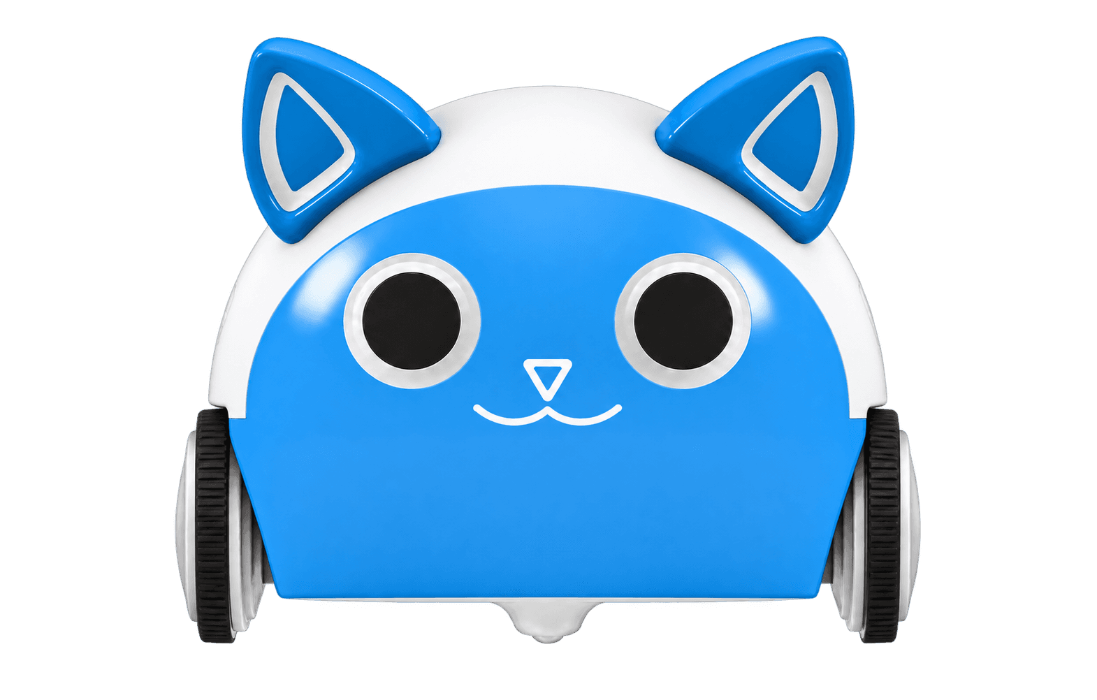 Front view of the blue and white Beeboy robot